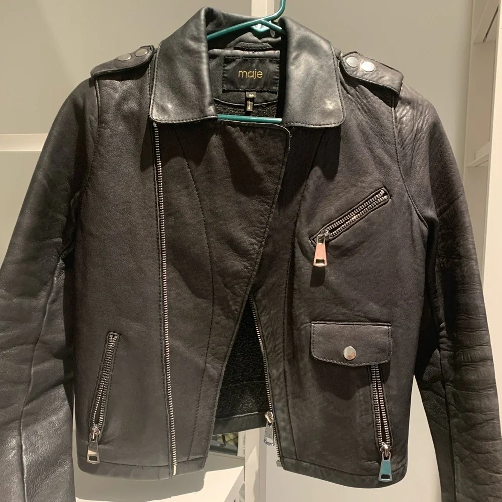 Maje Black Lamb Leather Biker Jacket Small Sz 36 - Picture 9 of 10